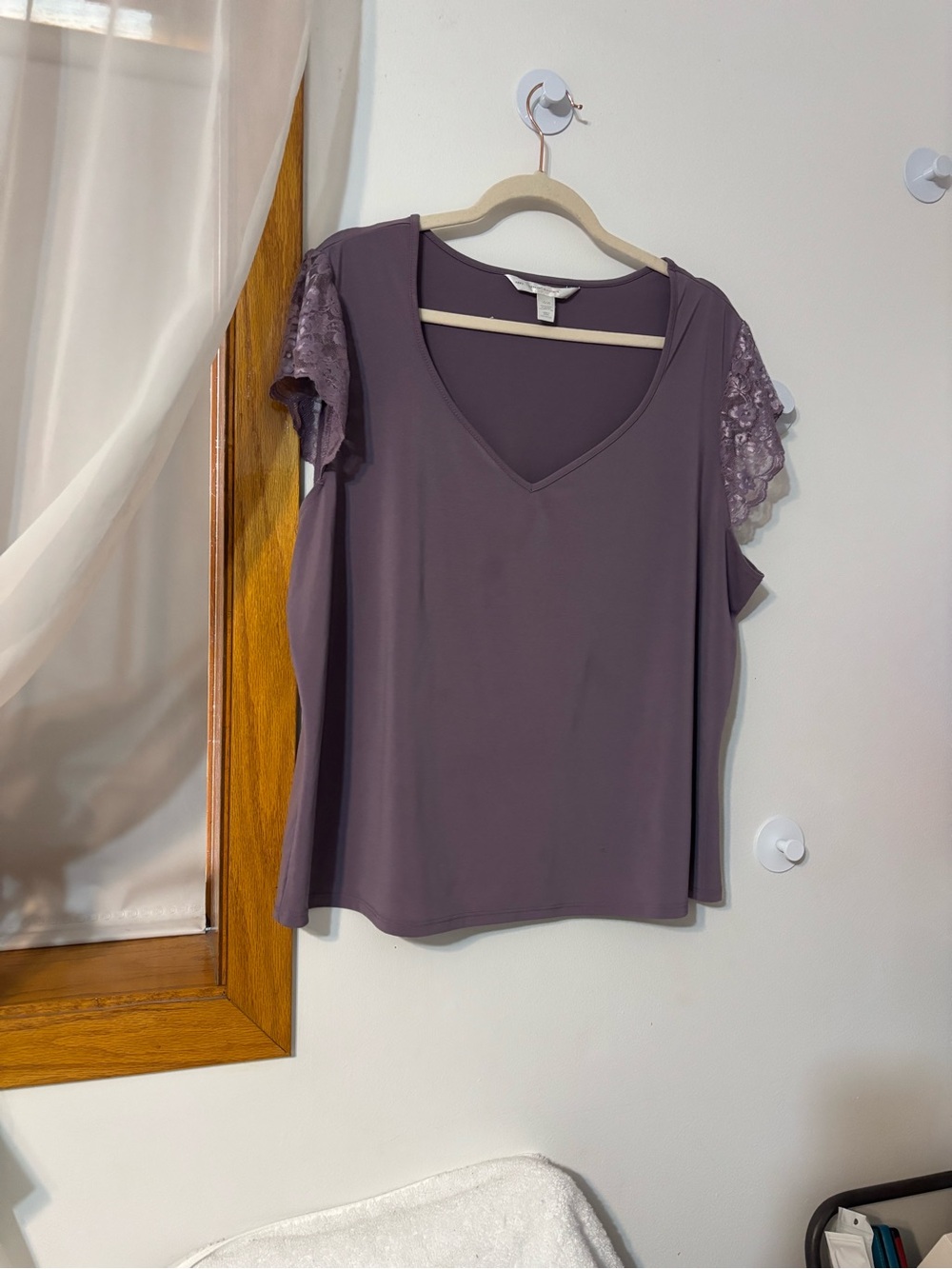 Lane Bryant Dusty Plum V-Neck Top with Lace Sleeves